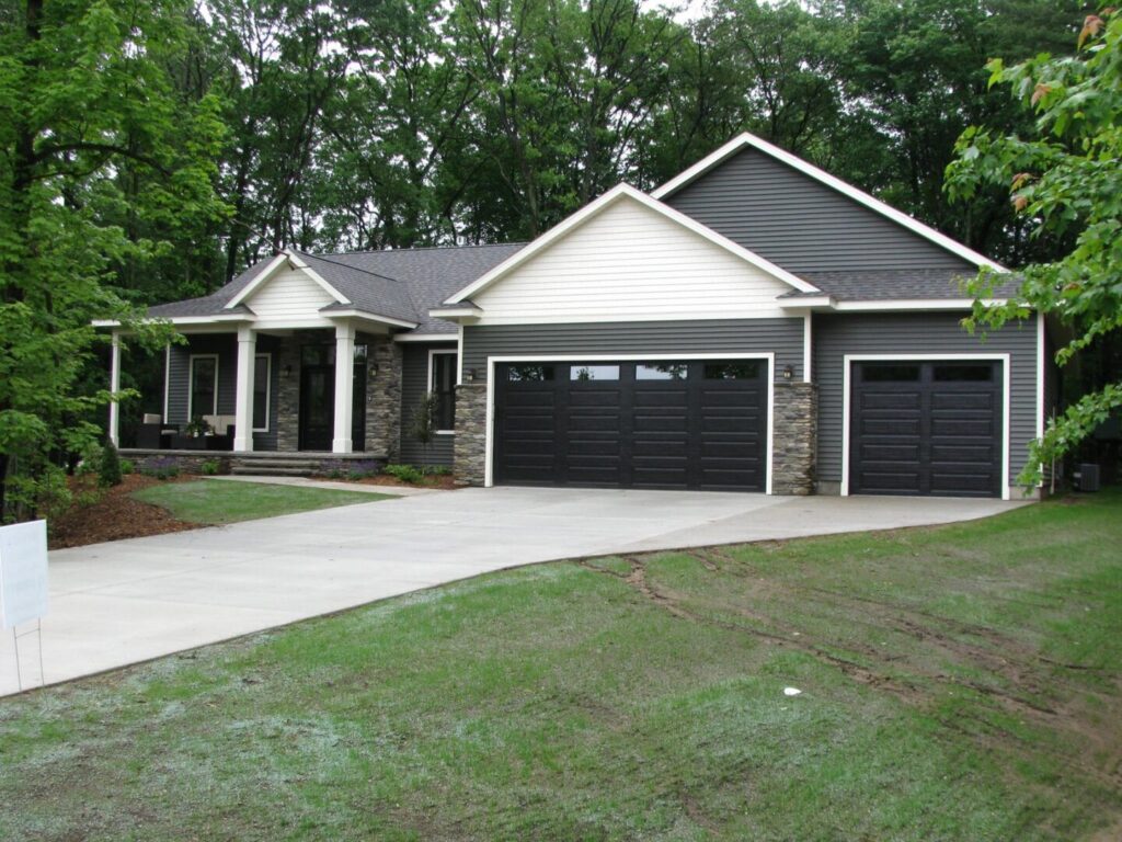 black garage door with windows